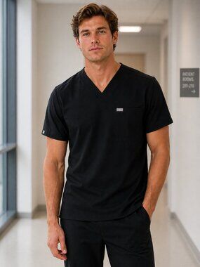 FIGS Leon Scrub Top Mens XL Black Medical V Neck Healthcare Uniform